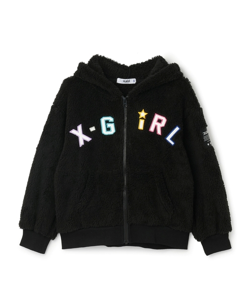X-girl Stages（エックスガールステージス）の「【TBSドラマ フェイクマミー 着用アイテム】ロゴアップリケ刺しゅうフラッフィージップパーカー（パーカー・キッズ・ブラック/カラフル/ラベンダー・80ｃｍ/110cm/120cm/130cm/140cm/90cm/100cm）」の12枚目の写真