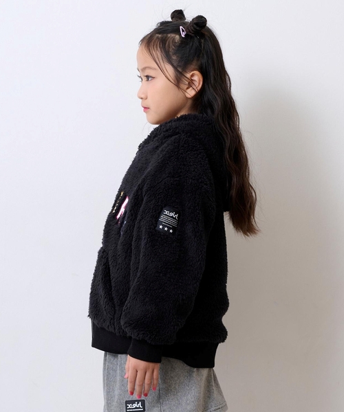 X-girl Stages（エックスガールステージス）の「【TBSドラマ フェイクマミー 着用アイテム】ロゴアップリケ刺しゅうフラッフィージップパーカー（パーカー・キッズ・ブラック/カラフル/ラベンダー・80ｃｍ/110cm/120cm/130cm/140cm/90cm/100cm）」の14枚目の写真