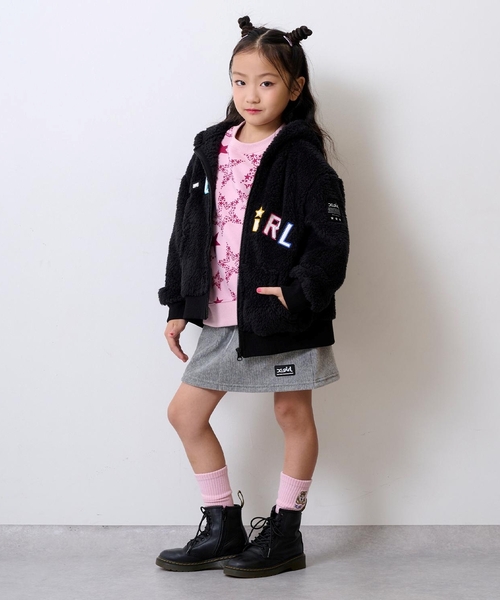 X-girl Stages（エックスガールステージス）の「【TBSドラマ フェイクマミー 着用アイテム】ロゴアップリケ刺しゅうフラッフィージップパーカー（パーカー・キッズ・ブラック/カラフル/ラベンダー・80ｃｍ/110cm/120cm/130cm/140cm/90cm/100cm）」の15枚目の写真