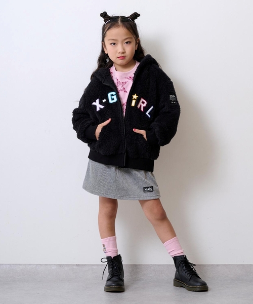 X-girl Stages（エックスガールステージス）の「【TBSドラマ フェイクマミー 着用アイテム】ロゴアップリケ刺しゅうフラッフィージップパーカー（パーカー・キッズ・ブラック/カラフル/ラベンダー・80ｃｍ/110cm/120cm/130cm/140cm/90cm/100cm）」の16枚目の写真