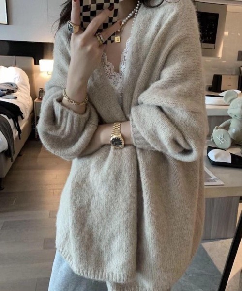 NEW GENTLEMAN（ニュージェントルマン）の「エルフィー ルーズカーディガン（カーディガン/ボレロ・レディース・グレー/ベージュ・FREE）」の12枚目の写真