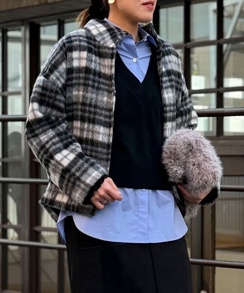 ジャケット・アウター sheller check jacquard cocoon jacket JACKET – shéller / シェリエ