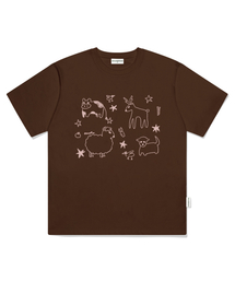 アニマルズプリントオーバーサイズ半袖Tシャツブラウン
