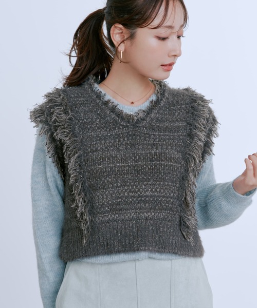 ラメミックスフリンジベスト 【低身長・小柄女性】（ベスト）｜COHINA