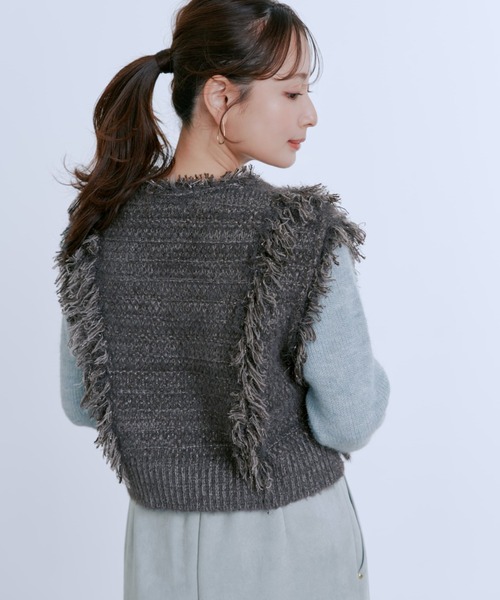 COHINA（コヒナ）の「ラメミックスフリンジベスト 【低身長・小柄女性】（ベスト・レディース・グレー/ホワイト/ブラック・ONE SIZE）」の14枚目の写真