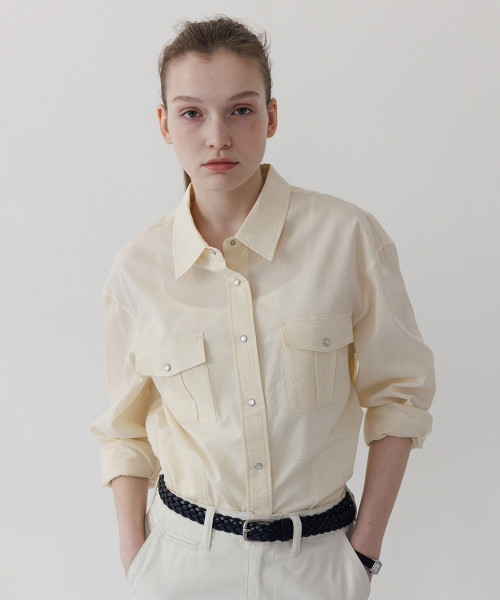 TTUDEMENT(トュードメント)の「SEERSUCKER WORK SHIRT BUTTER(シャツ/ブラウス・レディース・その他・FREE)」の2枚目の写真