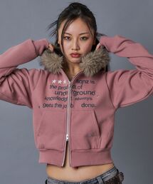 SEQUENZ（シークエンズ）の「【sqnz(エスキュンズ)】sqnz fur zip pk   レディース ファー ジップパーカー 裏起毛 短丈 スタッズ ダブルジップ（パーカー）」