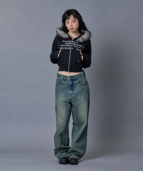 SEQUENZ（シークエンズ）の「※WEB限定 / フェイクファー / レディース短丈ジップパーカー / sqnzfur zip pk（パーカー・レディース・ダークネイビー/ライトグレー/ブラック/ピンク系その他2・FREE）」の8枚目の写真