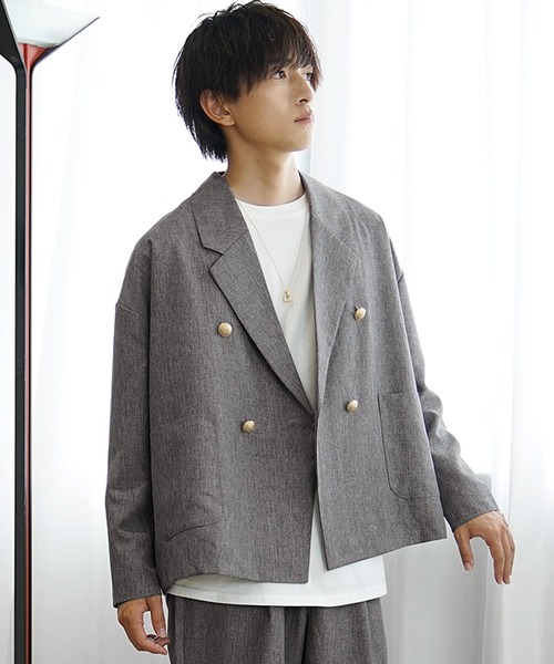 MinoriTY(マイノリティ)の「【MinoriTY】トロピカルシャンブレー素材ダブルテーラードジャケット メンズ 秋服 春服(テーラードジャケット・メンズ・ベージュ/ブラック/カーキ/ボルドー/チャコール/ネイビー・L/M/S)」の3枚目の写真
