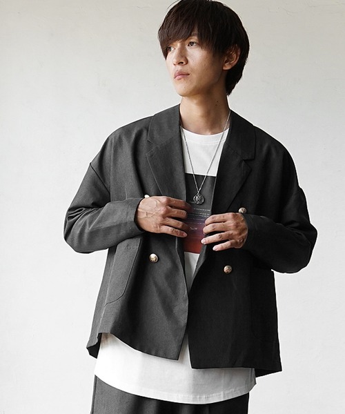 MinoriTY(マイノリティ)の「【MinoriTY】トロピカルシャンブレー素材ダブルテーラードジャケット メンズ 秋服 春服(テーラードジャケット・メンズ・ベージュ/ブラック/カーキ/ボルドー/チャコール/ネイビー・L/M/S)」の2枚目の写真