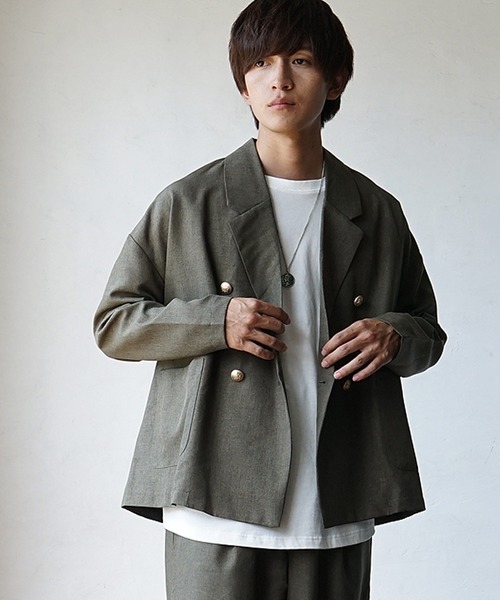MinoriTY(マイノリティ)の「【MinoriTY】トロピカルシャンブレー素材ダブルテーラードジャケット メンズ 秋服 春服(テーラードジャケット・メンズ・ベージュ/ブラック/カーキ/ボルドー/チャコール/ネイビー・L/M/S)」の13枚目の写真