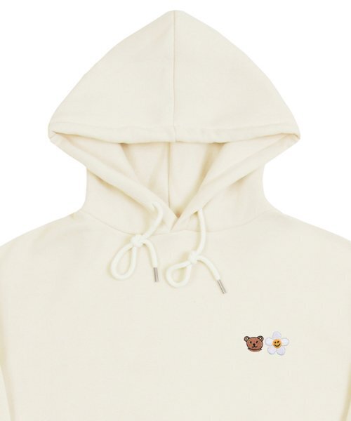 GRAVER（グレーバー）の「[UNISEX]スモールフラワーベアフェイス刺繍スマイルフードティー_クリーム（パーカー・レディース・アイボリー・SMALL/MEDIUM/LARGE/X-LARGE）」の8枚目の写真
