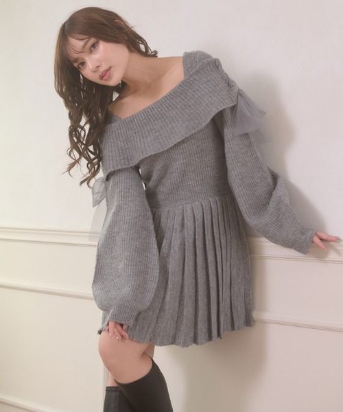 Ambre Neige(アンブルネージュ)の「saide lace up pleated knit mini dress / サイドレースアッププリーツニットミニワンピース(ワンピース・レディース・グレー/アイボリー/ブラック・FREE)」の3枚目の写真