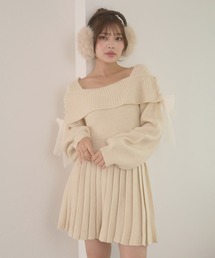 saide lace up pleated knit mini dress / サイドレースアッププリーツニットミニワンピース