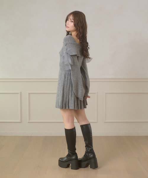 saide lace up pleated knit mini dress / サイドレースアッププリーツ