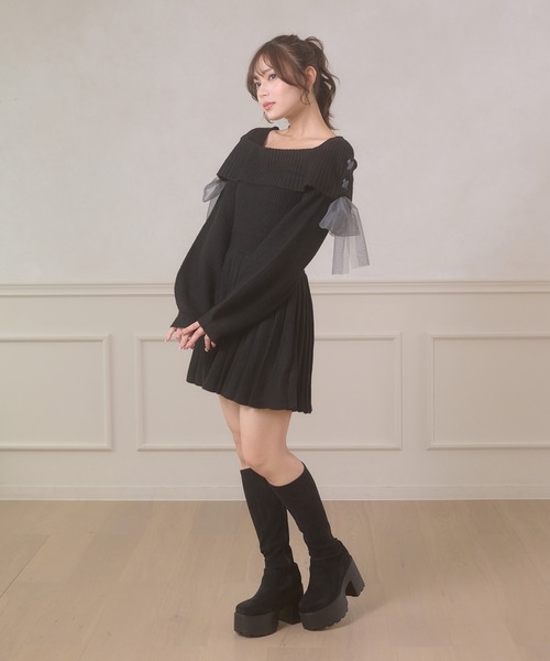 Ambre Neige(アンブルネージュ)の「saide lace up pleated knit mini dress / サイドレースアッププリーツニットミニワンピース(ワンピース・レディース・グレー/アイボリー/ブラック・FREE)」の19枚目の写真