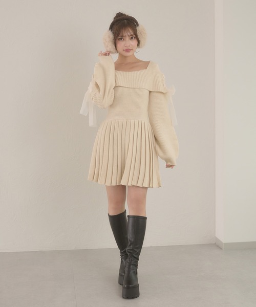 Ambre Neige(アンブルネージュ)の「saide lace up pleated knit mini dress / サイドレースアッププリーツニットミニワンピース(ワンピース・レディース・グレー/アイボリー/ブラック・FREE)」の10枚目の写真