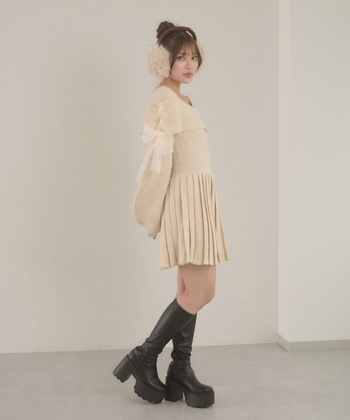 Ambre Neige(アンブルネージュ)の「saide lace up pleated knit mini dress / サイドレースアッププリーツニットミニワンピース(ワンピース・レディース・グレー/アイボリー/ブラック・FREE)」の11枚目の写真