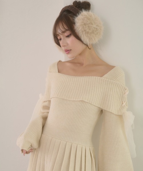 Ambre Neige(アンブルネージュ)の「saide lace up pleated knit mini dress / サイドレースアッププリーツニットミニワンピース(ワンピース・レディース・グレー/アイボリー/ブラック・FREE)」の6枚目の写真