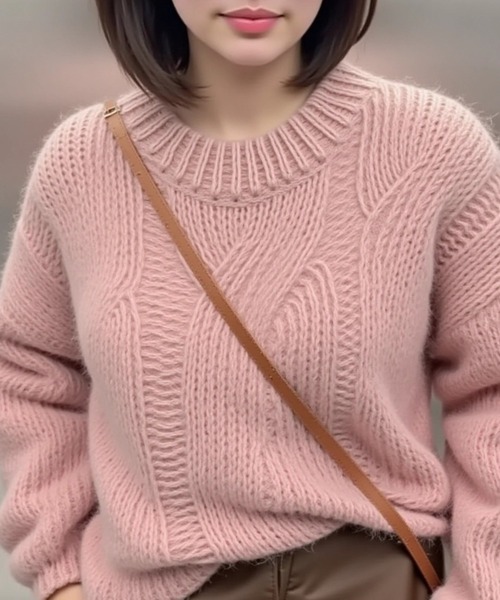 cammie(キャミー)の「ケーブル編みゆるニット(ニット/セーター・レディース・ブラウン/ベビーピンク/アイボリー・F)」の14枚目の写真