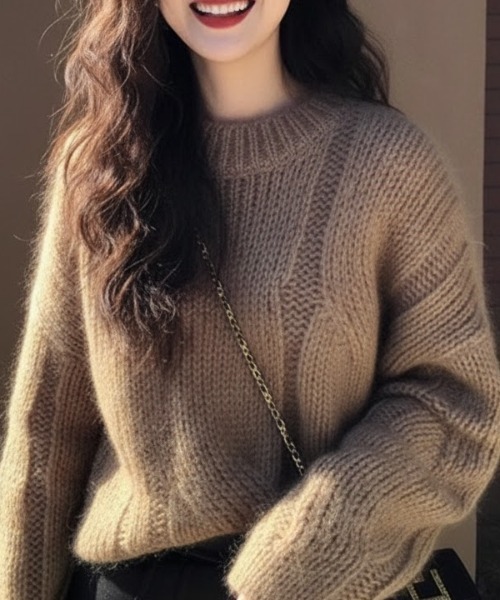 cammie(キャミー)の「ケーブル編みゆるニット(ニット/セーター・レディース・ブラウン/ベビーピンク/アイボリー・F)」の10枚目の写真