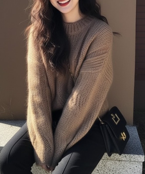 cammie(キャミー)の「ケーブル編みゆるニット(ニット/セーター・レディース・ブラウン/ベビーピンク/アイボリー・F)」の12枚目の写真