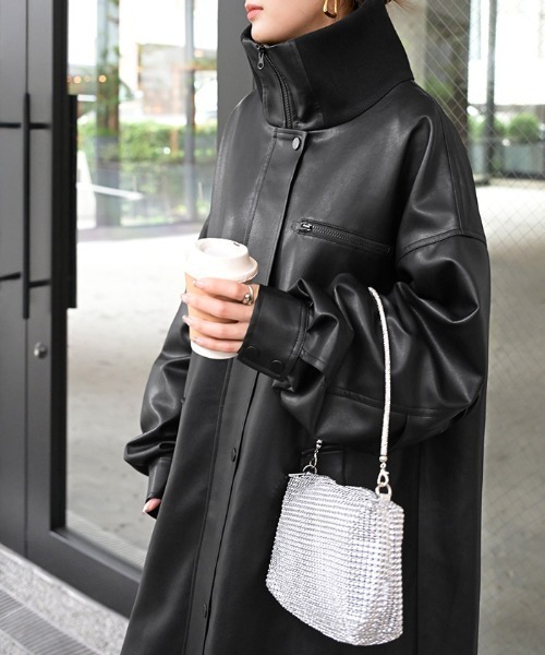 フェイクレザーロングコート（テーラードジャケット）｜HUG.U