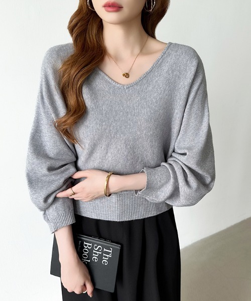 COCOMOMO(ココモモ)の「バックリボンニット Vネック ドルマン リボン ニット 長袖 トップス 春ニット 春服 秋服 冬服(ニット/セーター・レディース・ブラック/ライトグレー/ベージュ/ネイビー・FREE)」の19枚目の写真