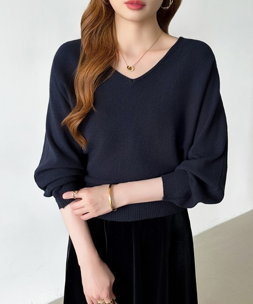 COCOMOMO(ココモモ)の「バックリボンニット Vネック ドルマン リボン ニット 長袖 トップス 春ニット 春服 秋服 冬服(ニット/セーター・レディース・ブラック/ライトグレー/ベージュ/ネイビー・FREE)」の11枚目の写真