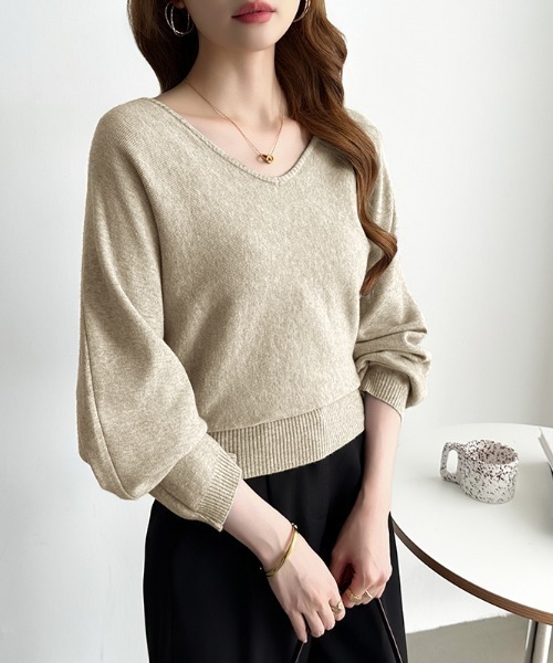 COCOMOMO(ココモモ)の「バックリボンニット Vネック ドルマン リボン ニット 長袖 トップス 春ニット 春服 秋服 冬服(ニット/セーター・レディース・ブラック/ライトグレー/ベージュ/ネイビー・FREE)」の17枚目の写真