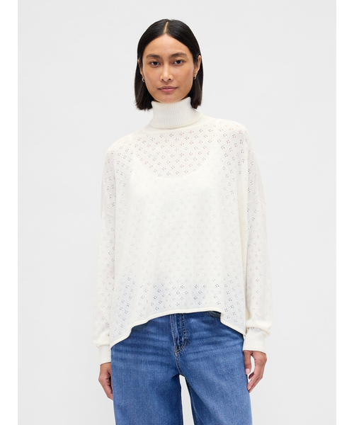 GAP(ギャップ)の「オーバーサイズ ポインテール タートルネック(ニット/セーター・レディース・ホワイト/ブラウン・M/L/XS/S)」の1枚目の写真