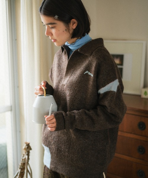 PAMM（パム）の「PAMMのスキッパーニット（ニット/セーター・レディース・ダークブラウン/ブラック系/ミント・2/3）」の2枚目の写真