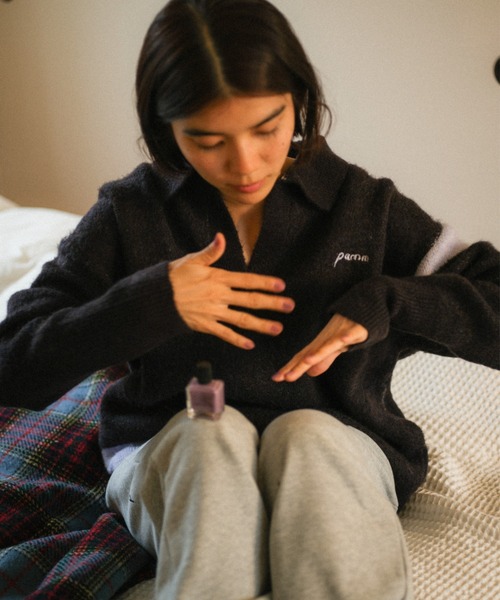 PAMM（パム）の「PAMMのスキッパーニット（ニット/セーター・レディース・ダークブラウン/ブラック系/ミント・2/3）」の5枚目の写真