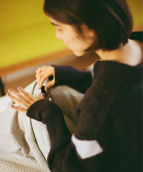 PAMM（パム）の「PAMMのスキッパーニット（ニット/セーター・レディース・ダークブラウン/ブラック系/ミント・2/3）」の9枚目の写真