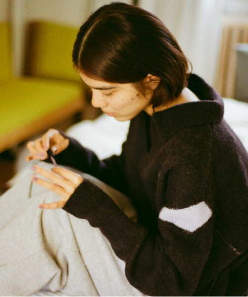 PAMM（パム）の「PAMMのスキッパーニット（ニット/セーター・レディース・ダークブラウン/ブラック系/ミント・2/3）」の10枚目の写真