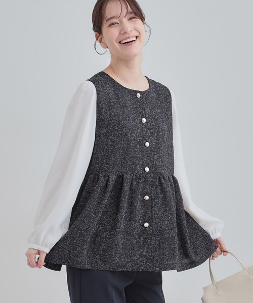 SHOO・LA・RUE（シューラルー）の「【洗濯機可】時短できちんと見えが叶う フェイクレイヤードブラウス（シャツ/ブラウス・レディース・ネイビー/アイボリー/ブラック・01/02/03/04）」の3枚目の写真