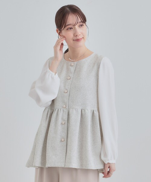 SHOO・LA・RUE（シューラルー）の「【洗濯機可】時短できちんと見えが叶う フェイクレイヤードブラウス（シャツ/ブラウス・レディース・ネイビー/アイボリー/ブラック・01/02/03/04）」の22枚目の写真