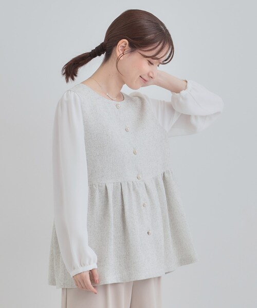 SHOO・LA・RUE（シューラルー）の「【洗濯機可】時短できちんと見えが叶う フェイクレイヤードブラウス（シャツ/ブラウス・レディース・ネイビー/アイボリー/ブラック・01/02/03/04）」の21枚目の写真