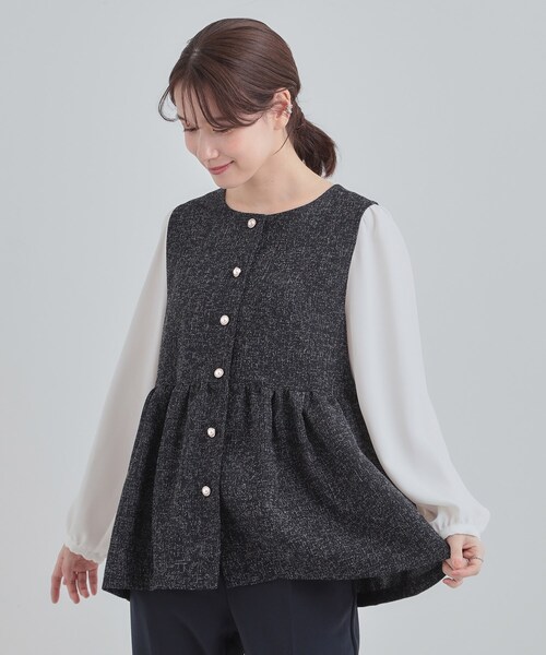 SHOO・LA・RUE（シューラルー）の「【洗濯機可】時短できちんと見えが叶う フェイクレイヤードブラウス（シャツ/ブラウス・レディース・ネイビー/アイボリー/ブラック・01/02/03/04）」の14枚目の写真