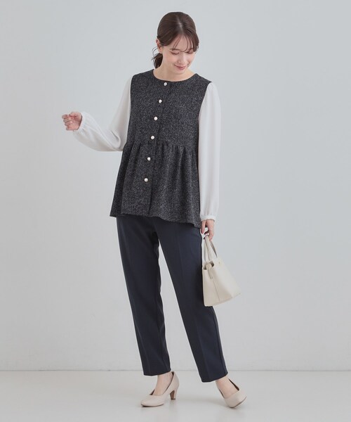 SHOO・LA・RUE（シューラルー）の「【洗濯機可】時短できちんと見えが叶う フェイクレイヤードブラウス（シャツ/ブラウス・レディース・ネイビー/アイボリー/ブラック・01/02/03/04）」の12枚目の写真