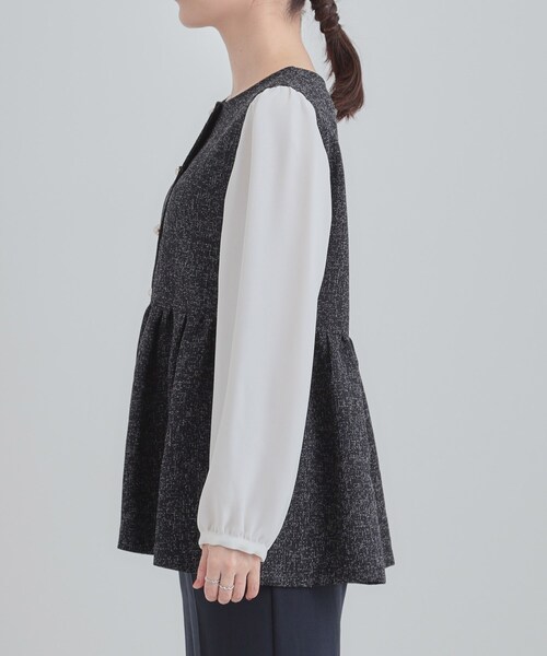 SHOO・LA・RUE（シューラルー）の「【洗濯機可】時短できちんと見えが叶う フェイクレイヤードブラウス（シャツ/ブラウス・レディース・ネイビー/アイボリー/ブラック・01/02/03/04）」の9枚目の写真