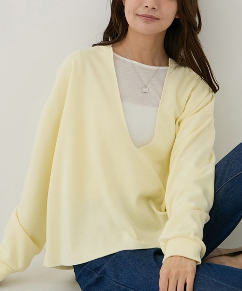 Jayro(ジャイロ)の「キーネック裏シャギートップス(Tシャツ/カットソー・レディース・チャコールグレー/ネイビー/イエロー・M)」の3枚目の写真