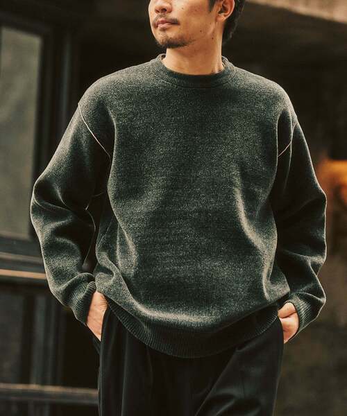 417 EDIFICE（フォーワンセブンエディフィス）の「追加 モールニット カラーリブ プルオーバー（ニット/セーター・メンズ・ホワイト系その他/グレー/カーキ/ブラック/イエロー/ボルドー・MEDIUM/X-LARGE/LARGE）」の4枚目の写真