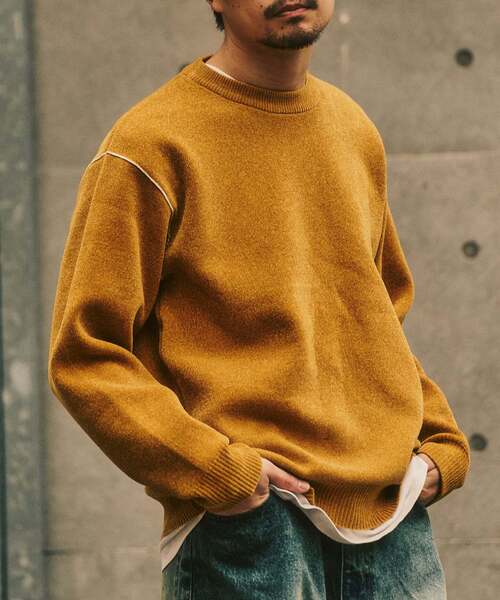 417 EDIFICE（フォーワンセブンエディフィス）の「追加 モールニット カラーリブ プルオーバー（ニット/セーター・メンズ・ホワイト系その他/グレー/カーキ/ブラック/イエロー/ボルドー・MEDIUM/X-LARGE/LARGE）」の5枚目の写真