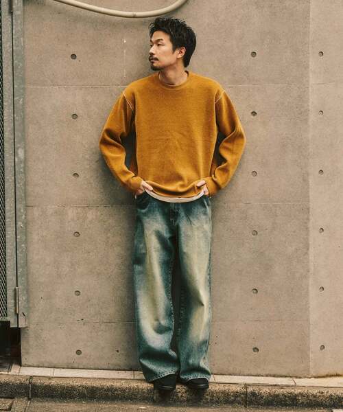 417 EDIFICE（フォーワンセブンエディフィス）の「追加 モールニット カラーリブ プルオーバー（ニット/セーター・メンズ・ホワイト系その他/グレー/カーキ/ブラック/イエロー/ボルドー・MEDIUM/X-LARGE/LARGE）」の7枚目の写真