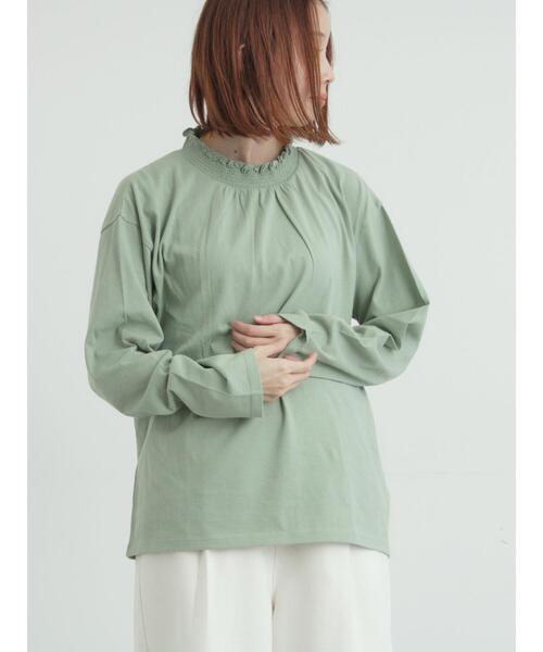 Samansa Mos2（サマンサ モスモス）の「【吸湿発熱】襟スモッキングカットソー（Tシャツ/カットソー・レディース・ブラック/ベージュ/ミント/オフホワイト・F）」の10枚目の写真