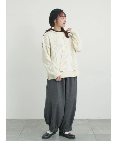 Samansa Mos2（サマンサ モスモス）の「【吸湿発熱】襟スモッキングカットソー（Tシャツ/カットソー・レディース・ブラック/ベージュ/ミント/オフホワイト・F）」の16枚目の写真