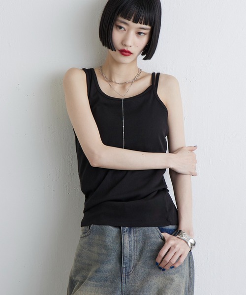 Lui's（ルイス）の「アシメ キャミタンクトップ（Tシャツ/カットソー・レディース・ブラック/オフホワイト・FREE）」の10枚目の写真