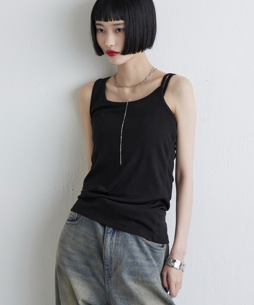 Lui's（ルイス）の「アシメ キャミタンクトップ（Tシャツ/カットソー・レディース・ブラック/オフホワイト・FREE）」の11枚目の写真