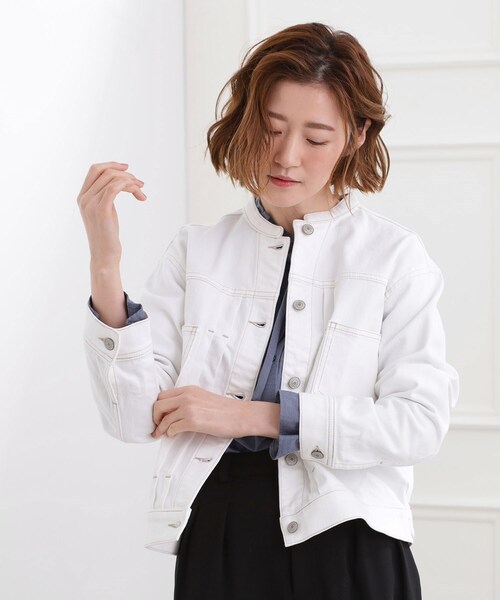 grove(グローブ)の「着心地軽やか、動きやすいストレッチデニムジャケット(デニムジャケット・レディース・オフホワイト/ブルー系その他/ネイビー/ブルー・02/03/04/01/05)」の6枚目の写真